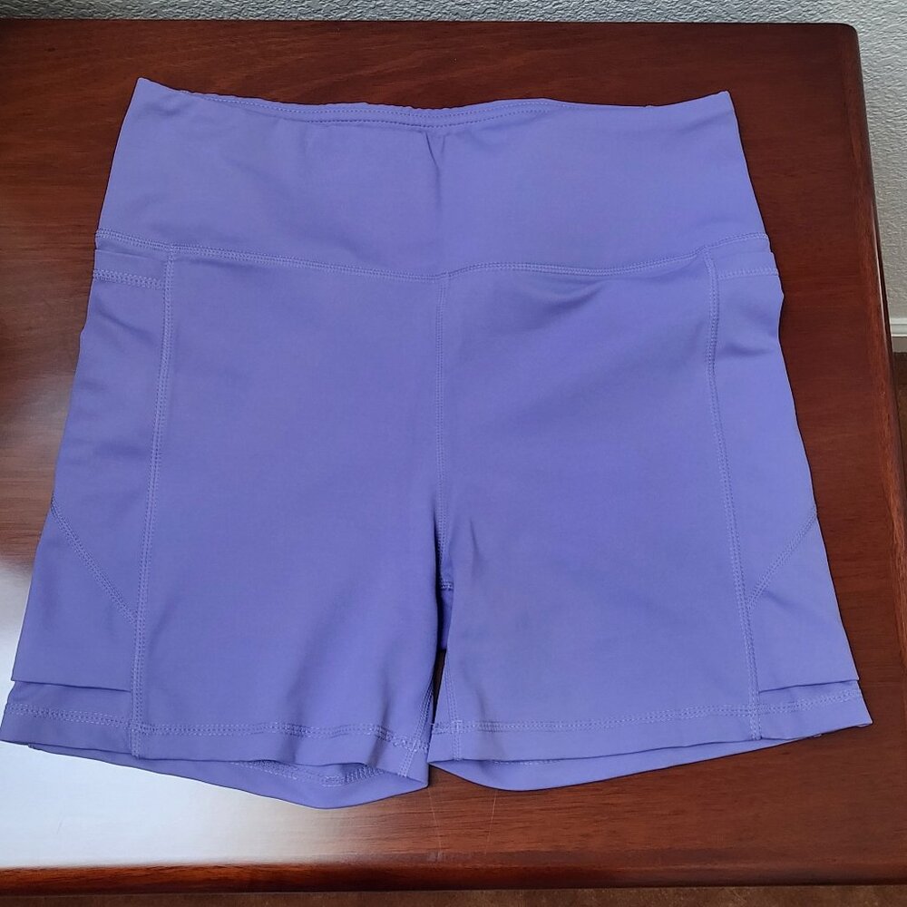 Senita Baseline Women's High Waisted Shorts in Iris w Pockets 5" inseam Size L